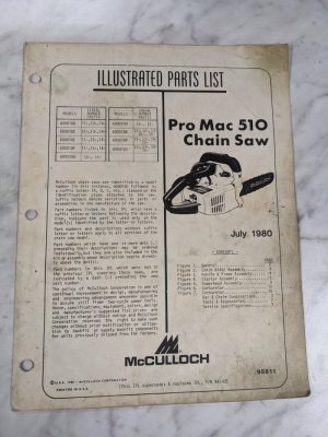 Mcculloch Chain Saw Parts List Illustrated Manual Catalog Pro Mac 510 95811 1980
