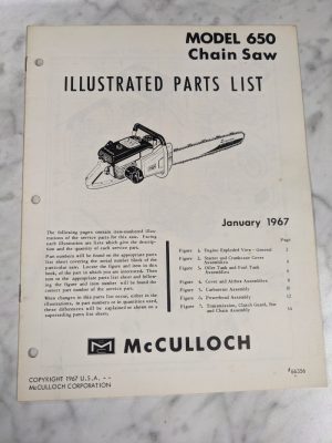 Mcculloch Chain Saw Parts List Illustrated Manual Catalog Model 650 66356 1967