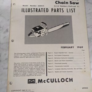 Mcculloch Chain Saw Parts List Book Illustrated Manual Model 895 1969 69455
