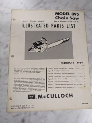 Mcculloch Chain Saw Parts List Book Illustrated Manual Model 895 1969 69455