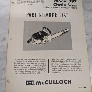 Mcculloch Chain Saw Parts Number List Book Manual Model 797 67261
