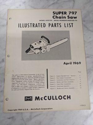 Mcculloch Chain Saw Parts List Book Illustrated Manual Model 797 1969 83411
