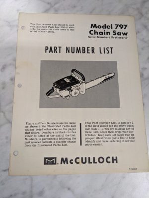 Mcculloch Chain Saw Parts Number List Book Manual Model 797 #67856