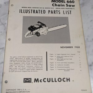 Mcculloch Parts List Book Illustrated Manual Chain Saw Model 660 69448 1968