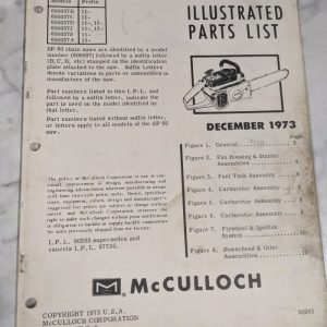 Mcculloch Parts List Book Illustrated Manual Chain Saw Model Sp 60 90263 1973