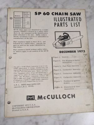 Mcculloch Parts List Book Illustrated Manual Chain Saw Model Sp 60 90263 1973