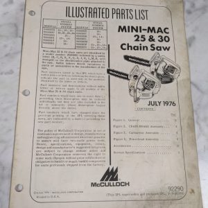 Mcculloch Parts List Illustrated Manual Chain Saw Mini Mac 25 30 1976 92290