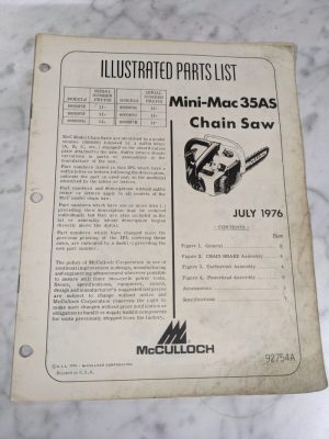 Mcculloch Parts List Illustrated Manual Chain Saw Mini Mac 35As 1976 92754A