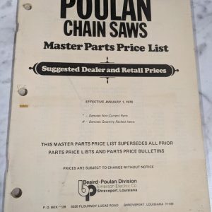 Poulan Chain Saws Dealer Master Parts Price List June 1978 Retail Suggested