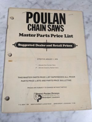 Poulan Chain Saws Dealer Master Parts Price List June 1978 Retail Suggested