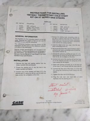 Case Installation Instruction Manual 190192A1 Thermostart Cold Start On Xt Skid
