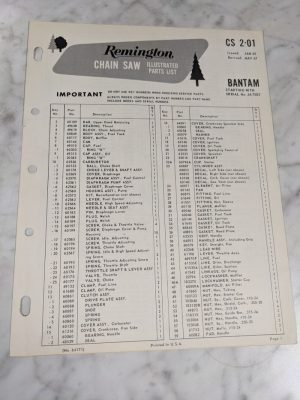 Oem Remington Illustrated Parts List Manual Chain Saw Cs 2-01 1965 Bantam Ja7082