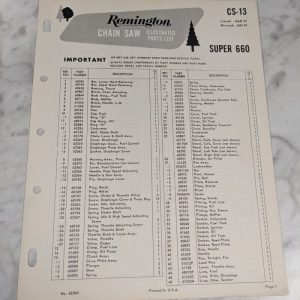 Oem Remington Illustrated Parts List Manual Chain Saw Cs-13 1967 Super 660