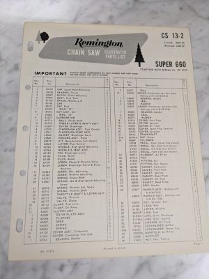 Oem Remington Illustrated Parts List Manual Chain Saw Cs-13-2 1967 Super 660 Hf