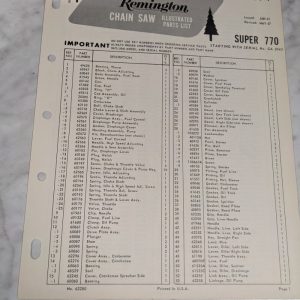 Oem Remington Illustrated Parts List Manual Chain Saw Cs-14-1 1967 Super 770 Ga