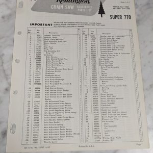 Oem Remington Illustrated Parts List Manual Chain Saw Cs-14-2 1963 Super 770