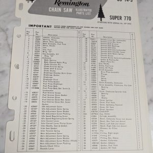 Oem Remington Illustrated Parts List Manual Chain Saw Cs-14-3 1964 Super 770 Hf