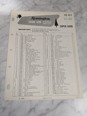 Oem Remington Illustrated Parts List Manual Chain Saw Cs-15-1 1967 Super 660G