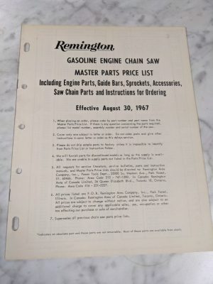 Remington Gasoline Engine Chain Saws Master Parts Price List 1967 Dealer Sales