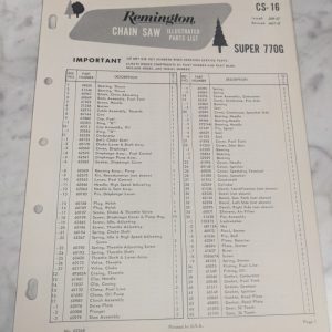 Oem Remington Illustrated Parts List Manual Chain Saw Cs-16 Super 770G 1967