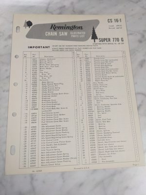 Oem Remington Illustrated Parts List Manual Chain Saw Cs-16-1 Super 770G 1967Gd