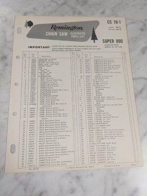 Oem Remington Illustrated Parts List Manual Chain Saw Cs 19-1 Super 990 1967 Hf