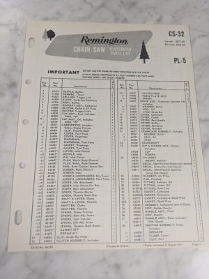 Oem Remington Illustrated Parts List Manual Chain Saw Cs 32 Pl-5 1966