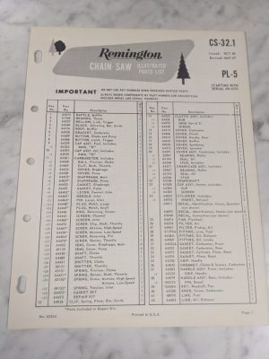 Oem Remington Illustrated Parts List Manual Chain Saw Cs 32-1 Pl-5 1967 Kk