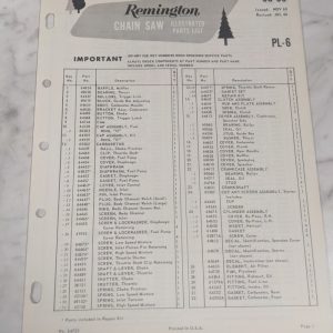 Oem Remington Illustrated Parts List Manual Chain Saw Cs 33 Pl-6 1966