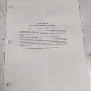 Supplement Service Repair Manual Poulan 25 Series Chain Saw Fuel Line Service