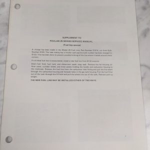 Supplement Service Repair Manual Poulan 25 Series Chainsaw Fuel Line Service