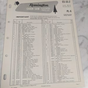Oem Remington Illustrated Parts List Manual Chain Saw Cs-33-2 Pl-6 1967 Km