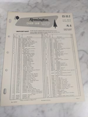Oem Remington Illustrated Parts List Manual Chain Saw Cs-33-2 Pl-6 1967 Km