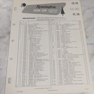Oem Remington Illustrated Parts List Manual Chain Saw Cs-34 1968 Pl-5A