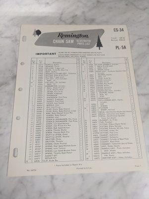 Oem Remington Illustrated Parts List Manual Chain Saw Cs-34 1968 Pl-5A