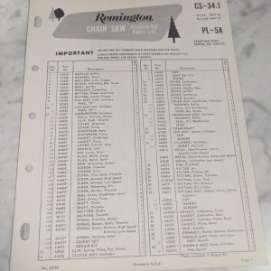 Oem Remington Illustrated Parts List Manual Chain Saw Cs-34.1 1967 Pl-5A Kk