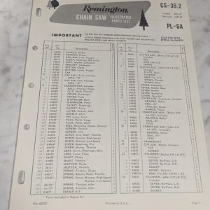 Oem Remington Illustrated Parts List Manual Chain Saw Cs-35.2 Pl-6A 1968
