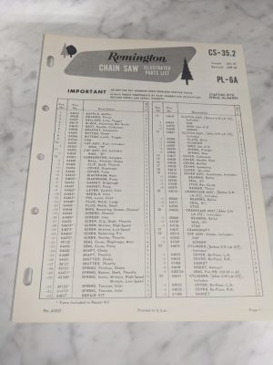 Oem Remington Illustrated Parts List Manual Chain Saw Cs-35.2 Pl-6A 1968