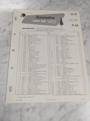 Oem Remington Illustrated Parts List Manual Chain Saw Cs-35 Pl-6A 1968