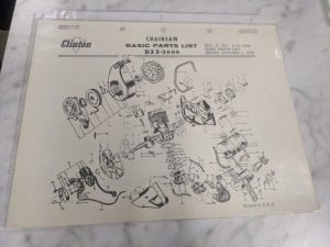 Oem Clinton Engines Chain Saw Basic Service Parts List Manual 1972 D25-3000