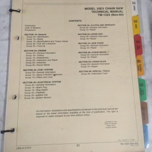 John Deere Model 35Ev Chain Saw Technical Service Manual Tm-1324 1984 Jd