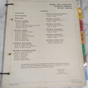 John Deere Model 25Ev Chain Saw Technical Service Manual Tm-1267 1983 Jd