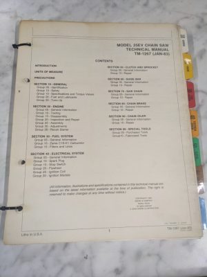 John Deere Model 25Ev Chain Saw Technical Service Manual Tm-1267 1983 Jd