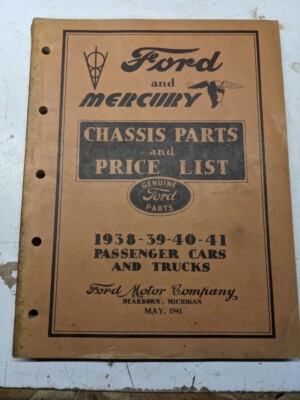 Ford Mercury Chasis Parts Price List Manual Catalog 1938-1941 Cars Trucks