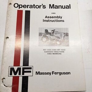 Mf Massey Ferguson Operators Manual & Assembly Garden Tractor Mower 1450 `650